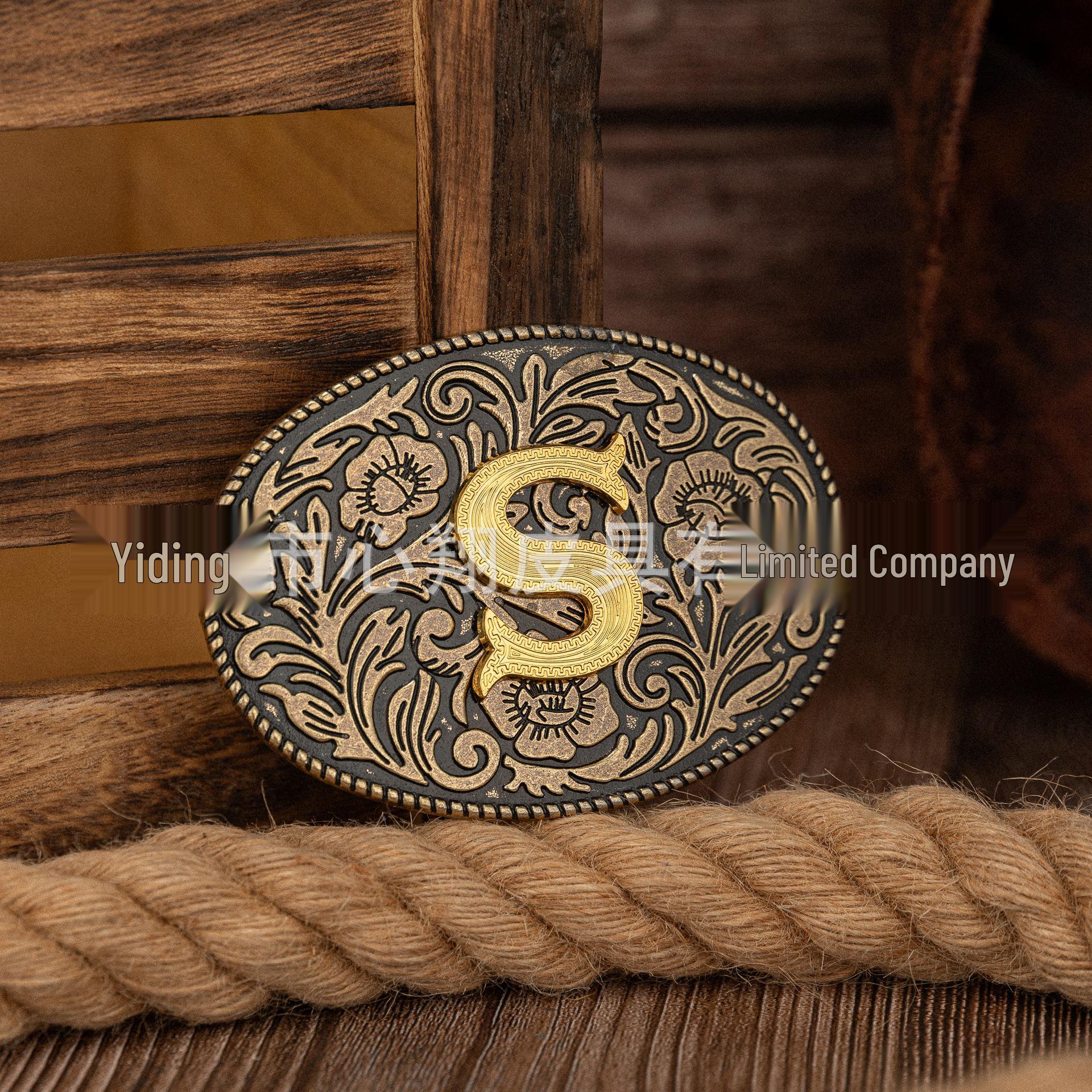 Retro Bronze 26-Letter Lace Half-Oval Zinc Alloy Unisex Belt Buckle