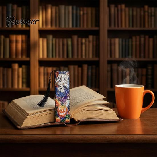 Stress Relief Handmade Projects Faux Diamond Art Bookmark Kit, Halloween Book Marker DIY Decorative Page Markers with Tassels Animal Bird Crafting Kit
