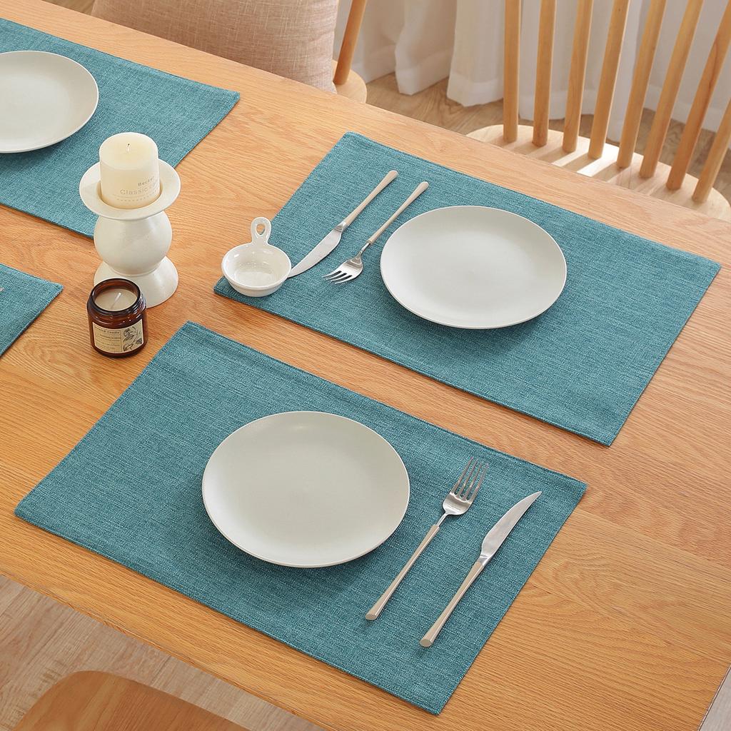 Nordic Linen Table Placemat Set Solid Color Heat Resistant Burlap Dining Mats Kitchen Table Western Food Plate Cup Mat Decor
