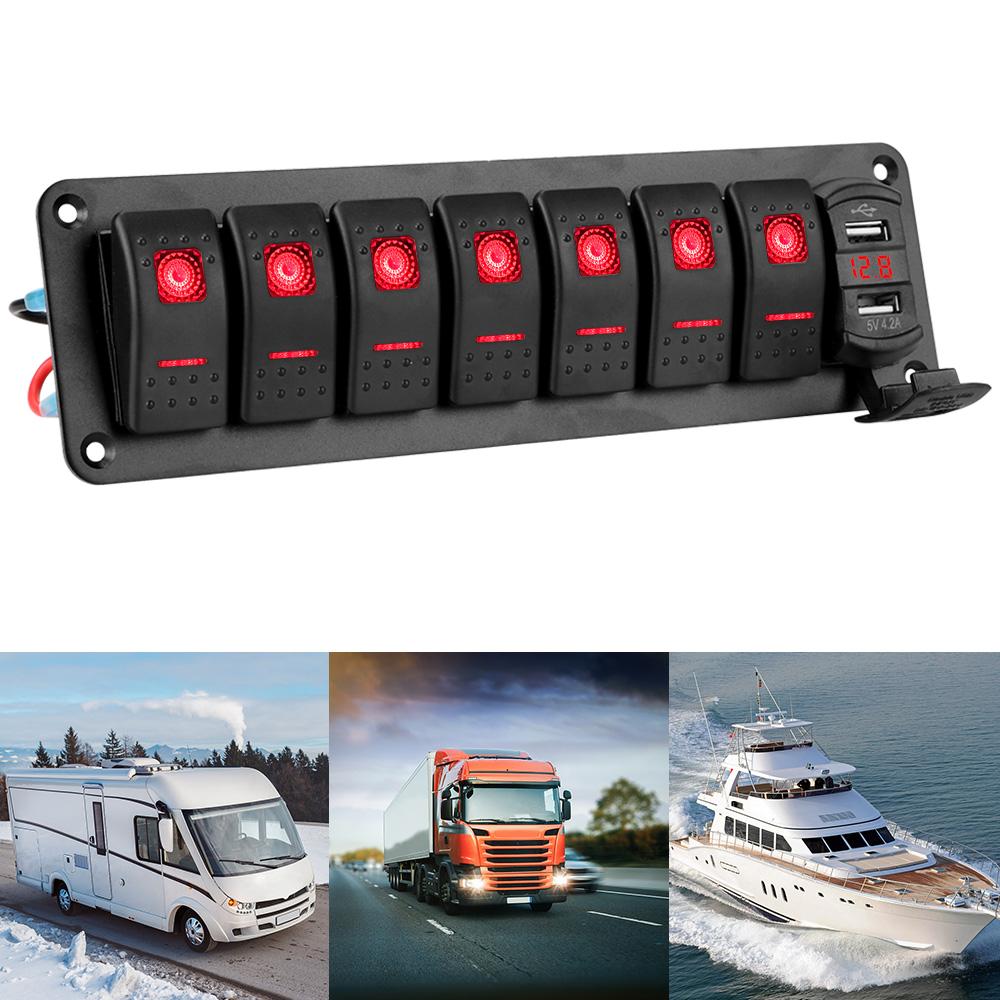 

Автомобиль Грузовик Автобус Автоматический выключатель 7-клавишный переключатель Панель Цифровой вольтметр Двойные USB-зарядные устройства