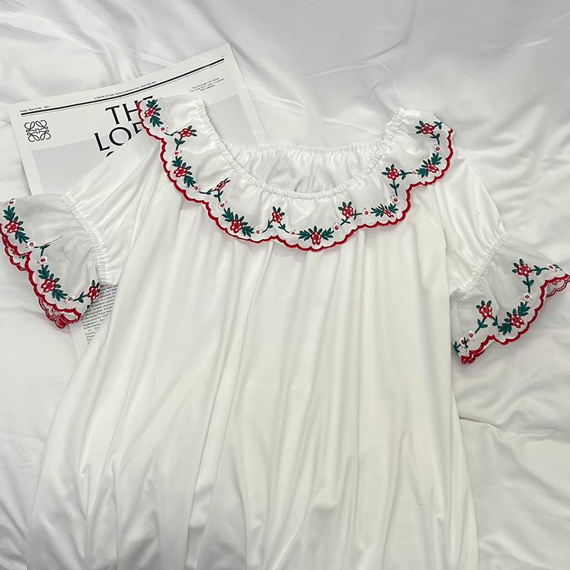 

Star same nightdress women s summer sweet wind pajamas white strawberry lace can be worn outside loungewear real shot m [recommendation 40-50kg ]