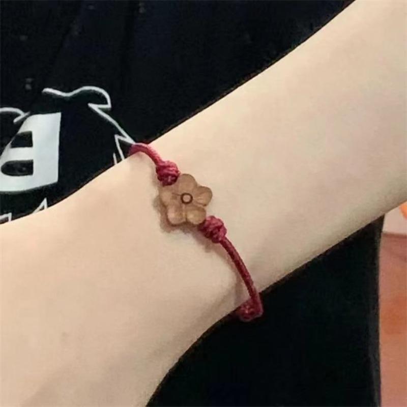 Mahogany carved plum blossom red rope hand rope handmade rope woven lucky hand rope for girlfriends gifts