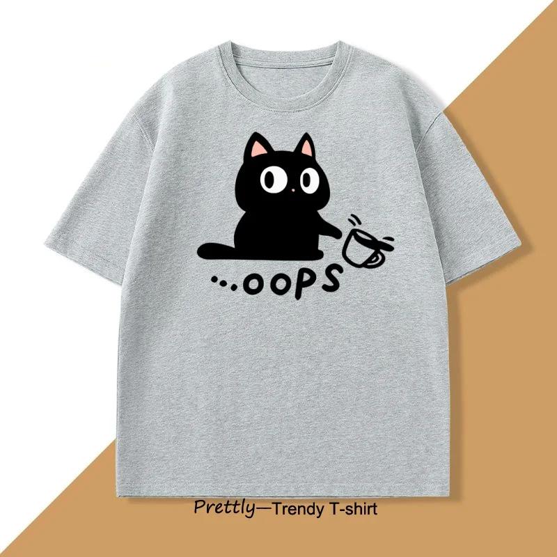 Funny Summer Meow Black Cat Print Women T Shirt Casual O-neck Tshirt Short Sleeve T-shirt Female Tees Women Clothing