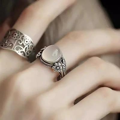 Anello Retro Femminile Trendy Vento Freddo Agata Imitazione Calcedonio Anello Dito Indice Moda Fiore Anello Aperto