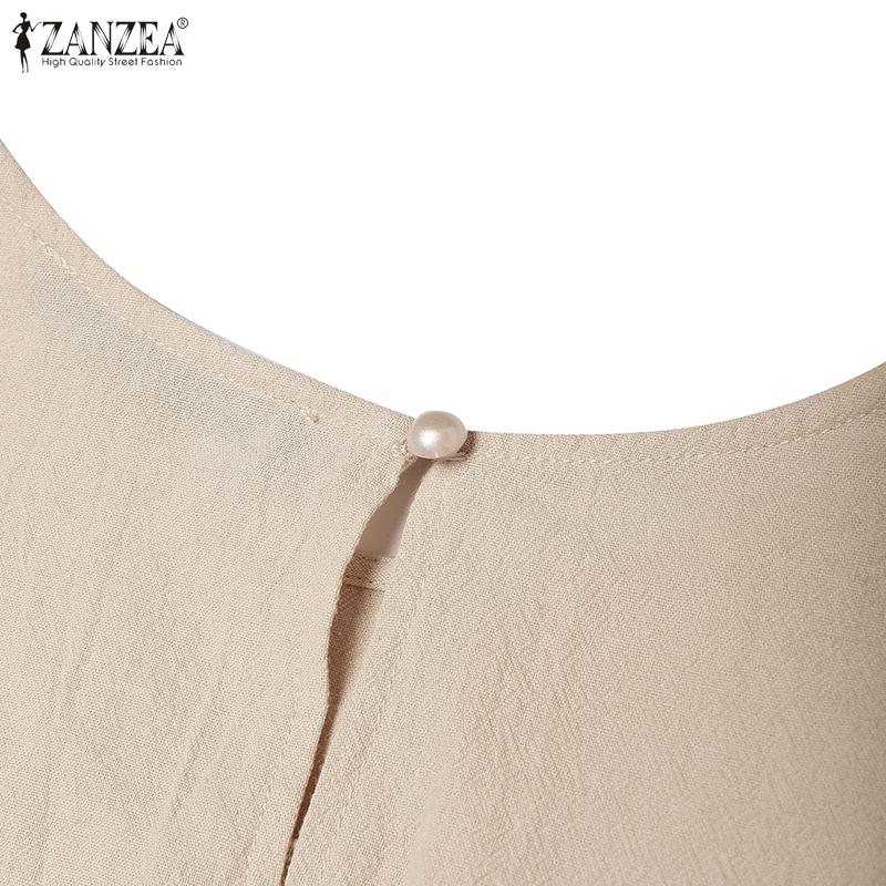 ZANZEA Women Casual Round Neck Solid Color Loose Long Sleeve Blouse