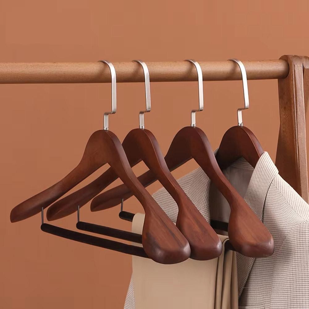 Retro Wide Shoulder Wooden Hangers Men's Suit Outerwear Hanger With Pant Bar Closet Wood Anti-slip Jacket Suit Clothes Hangers