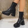 2026 Grande Taille 43 Élégantes Bottines Zippées Vintage Plateforme Femmes Courtes Talons Épais Hauts Bottines Chaussures de Ville Beige