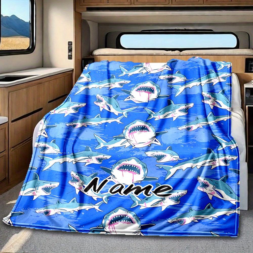 Shark Pattern Blanket Personalized Name Soft Comfortable Stylish Blanket Car Blanket Perfect For Travel Camping Outdoor Home Suitable For All Seasons