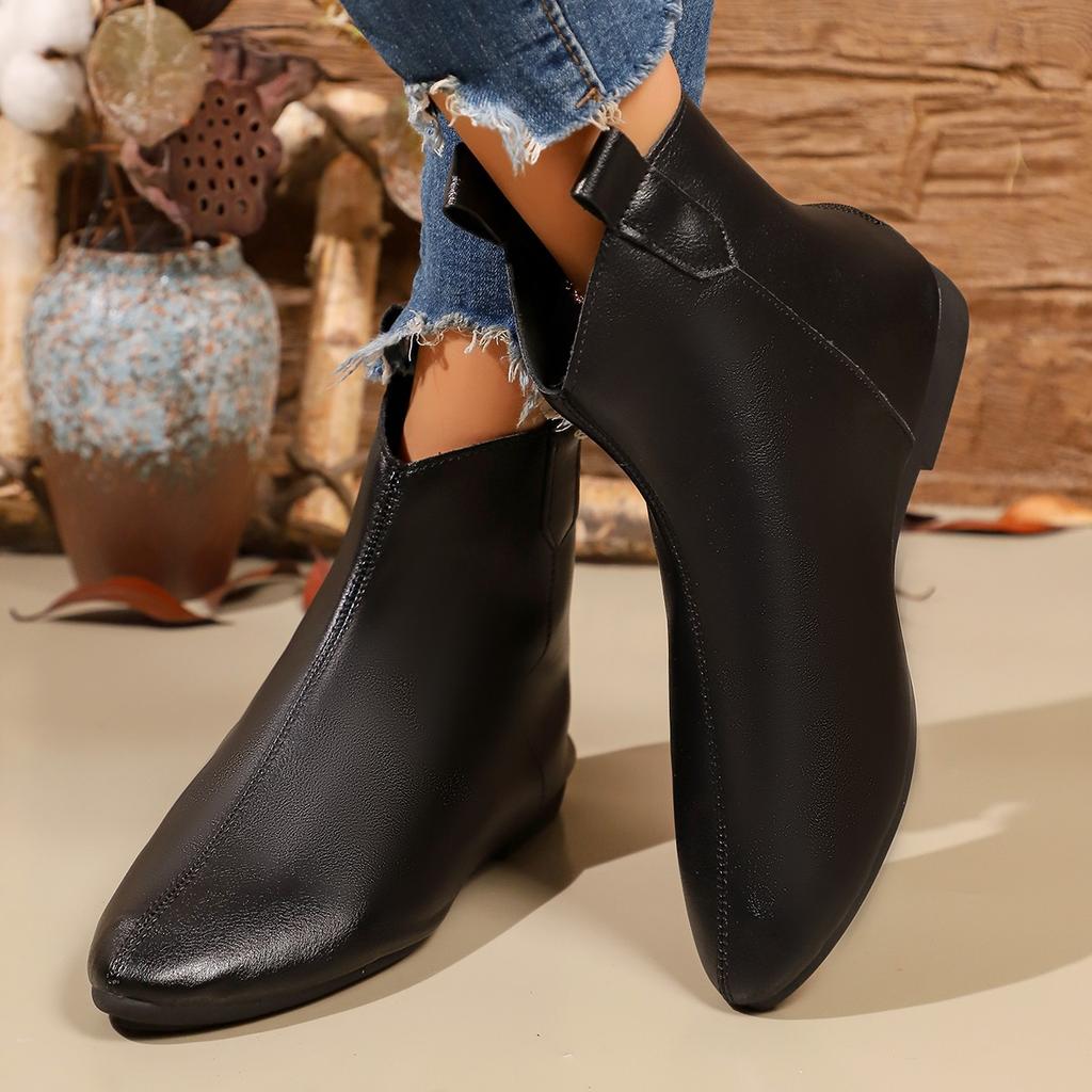 Winter Skinny Chelsea Boots Large Size Flat Bottom Retro Rear Zipper Martin Boots Women