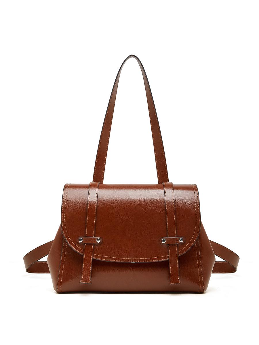 

Oil-Wax Cowhide Leather Women s Backpack – Lightweight, Large Capacity for Work & Travel 32x11x27 cm коричневый