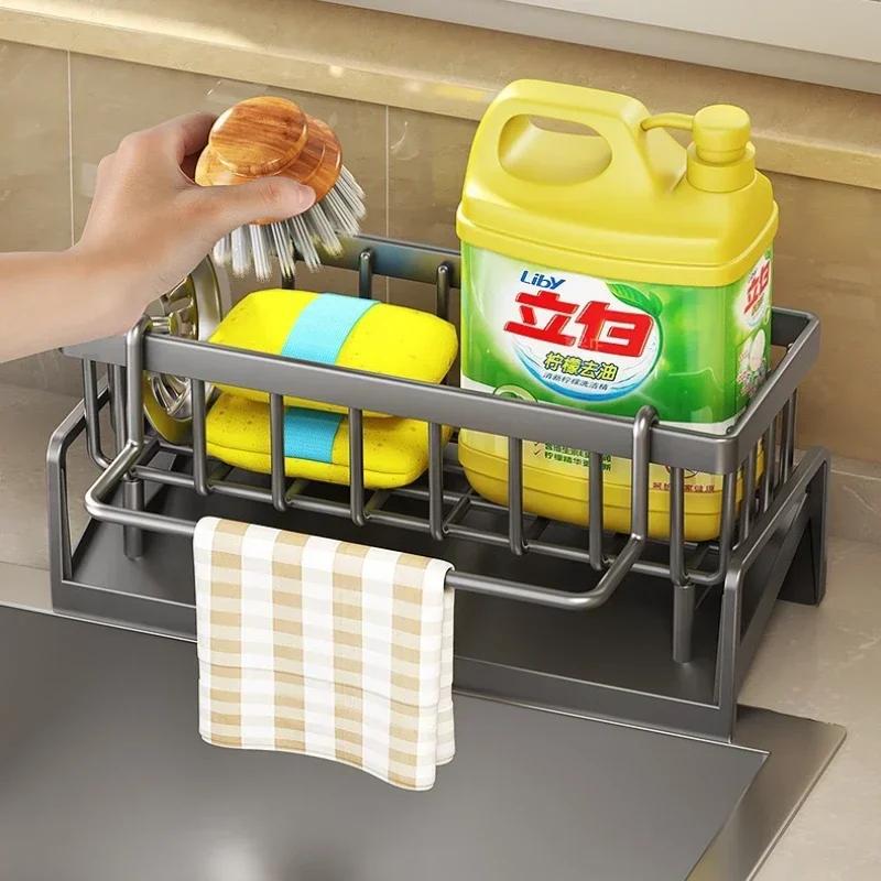 Bucătărie burete rack scurgere rack curățare detergent sortare multifuncțional pânză rafturi tijă masă depozitare rack organizator