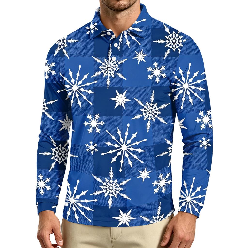 Men's Casual Long Sleeve Neck T-Shirt with Christmas Print for Holiday Party