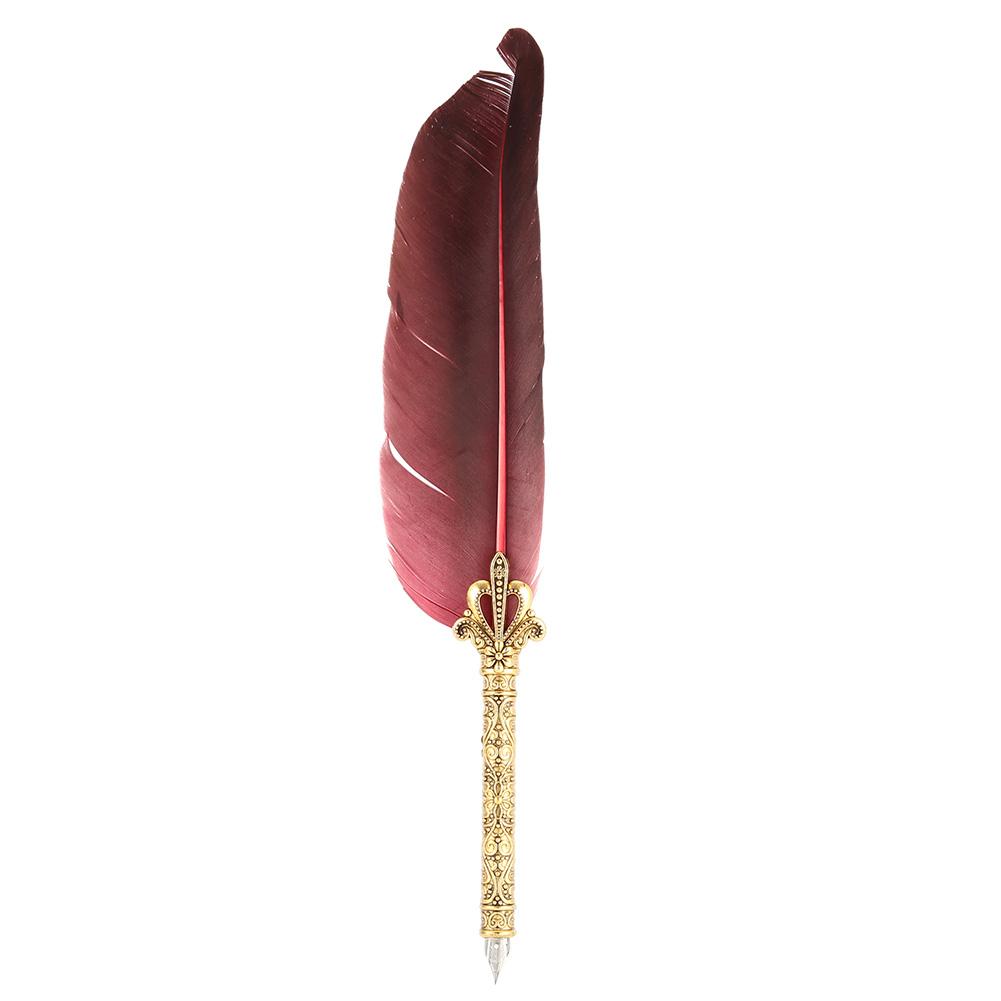 Vintage Retro Feather Dip Pen Stainless Steel Nibs Calligraphy Writing Ink Pen Gift(wine Red)