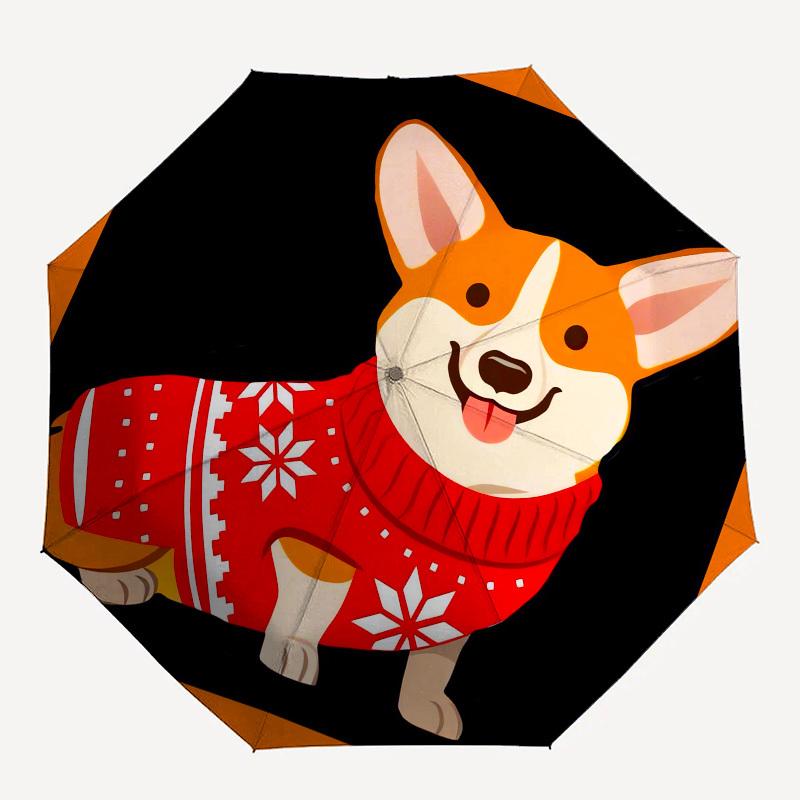 1pc Corgi In Christmas Sweater Umbrella with Plastic Handle,Suitable for All Seasons UmbrellaPT525