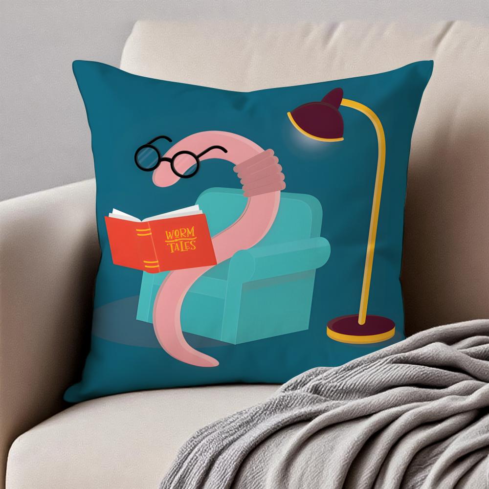 Funny Animal Illustrations Art Cushion Cover Pillowcase Antidustmite Invisible Zipper Short Plush Sofa Cushion