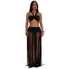 European & American Fashion Women's Sexy Strappy Top and Tassel Long Skirt Two-Piece Set