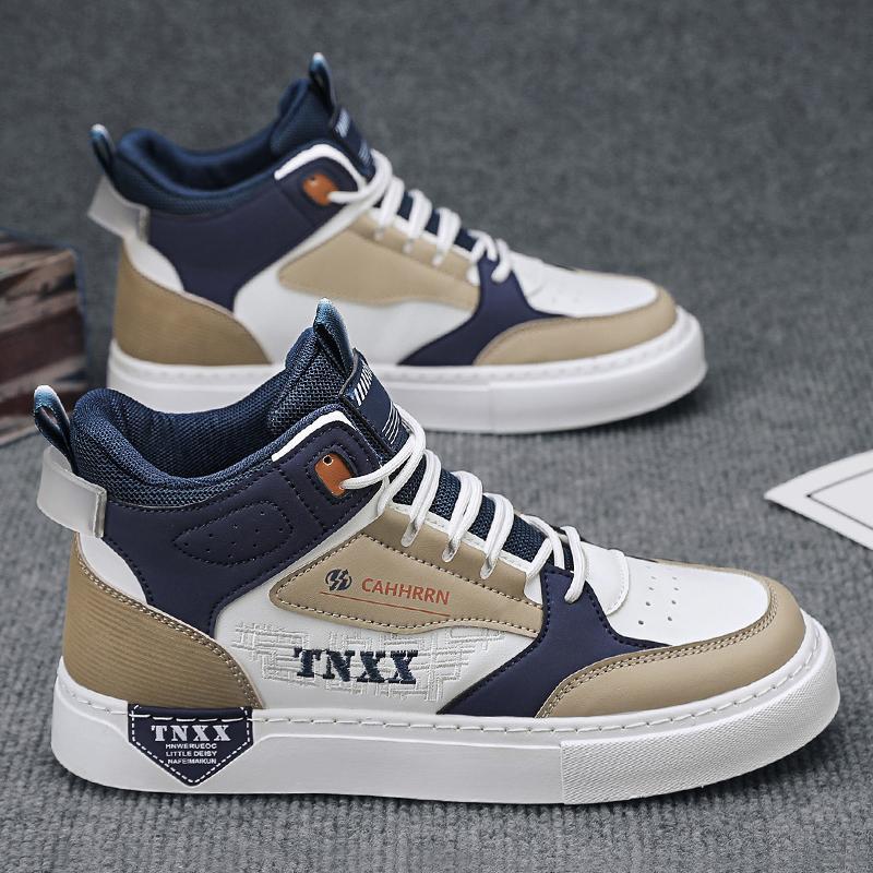 2025 new men's shoes autumn high-top skateboard shoes student casual sports shoes men's leather trendy shoes flat bottom