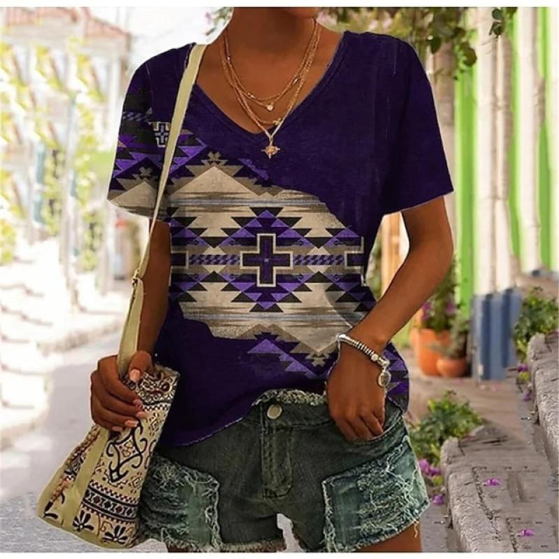 Abstract Oil Painting Floral 3D Print Summer Letter Fashion Women T-shirt Short Sleeve Everyday Tops T-shirt Harajuku Vintage
