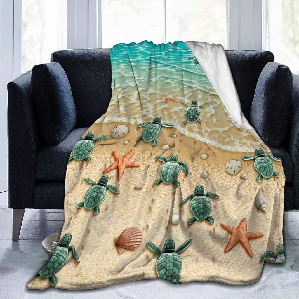 Sea Turtle Print Blanket Soft Lightweight Ocean Animal Flannel Blanket for Adult Kids Couch Bed Sofa Throw Blanket King Queen