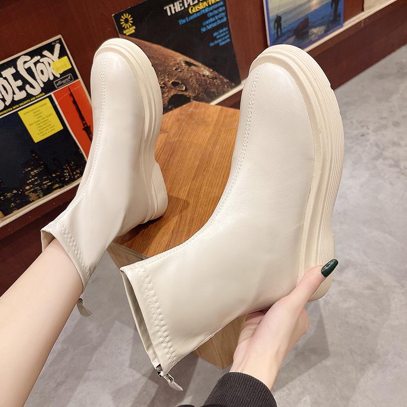 2025 Autumn New Platform Boots Women's Martin Boots White Single Boots Skinny Boots Women's Chelsea Boots Women's Short Boots