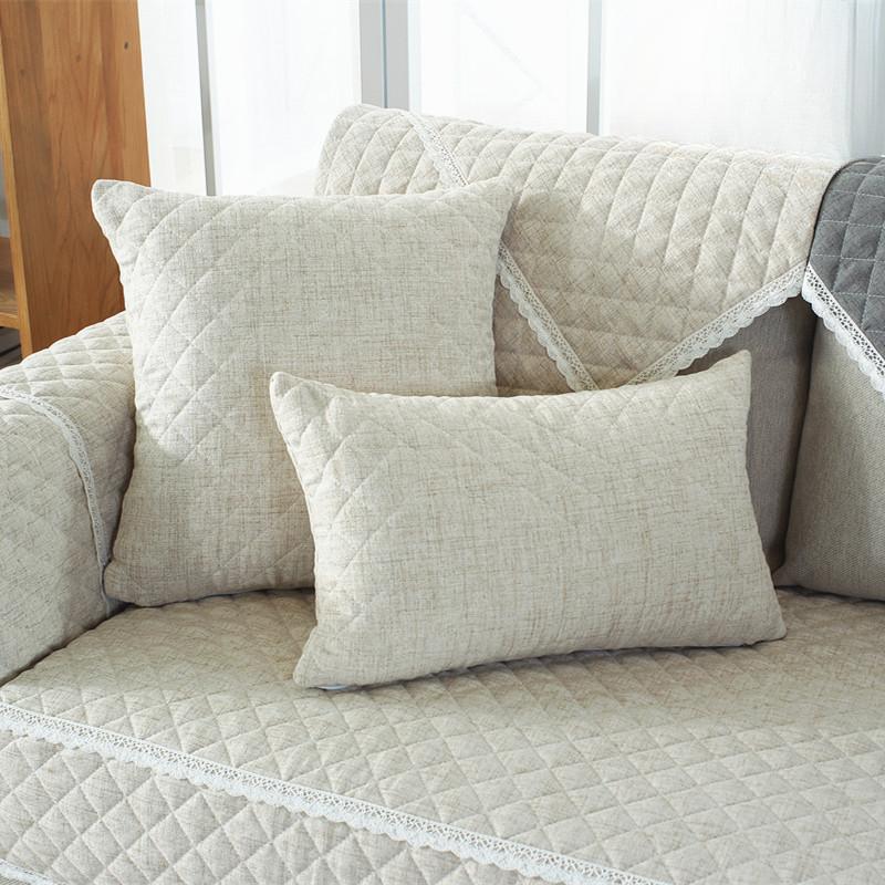 New Linen Solid Color Quilted Simple Fabric Sofa Cushion Cushion Non-Slip Sofa Cover