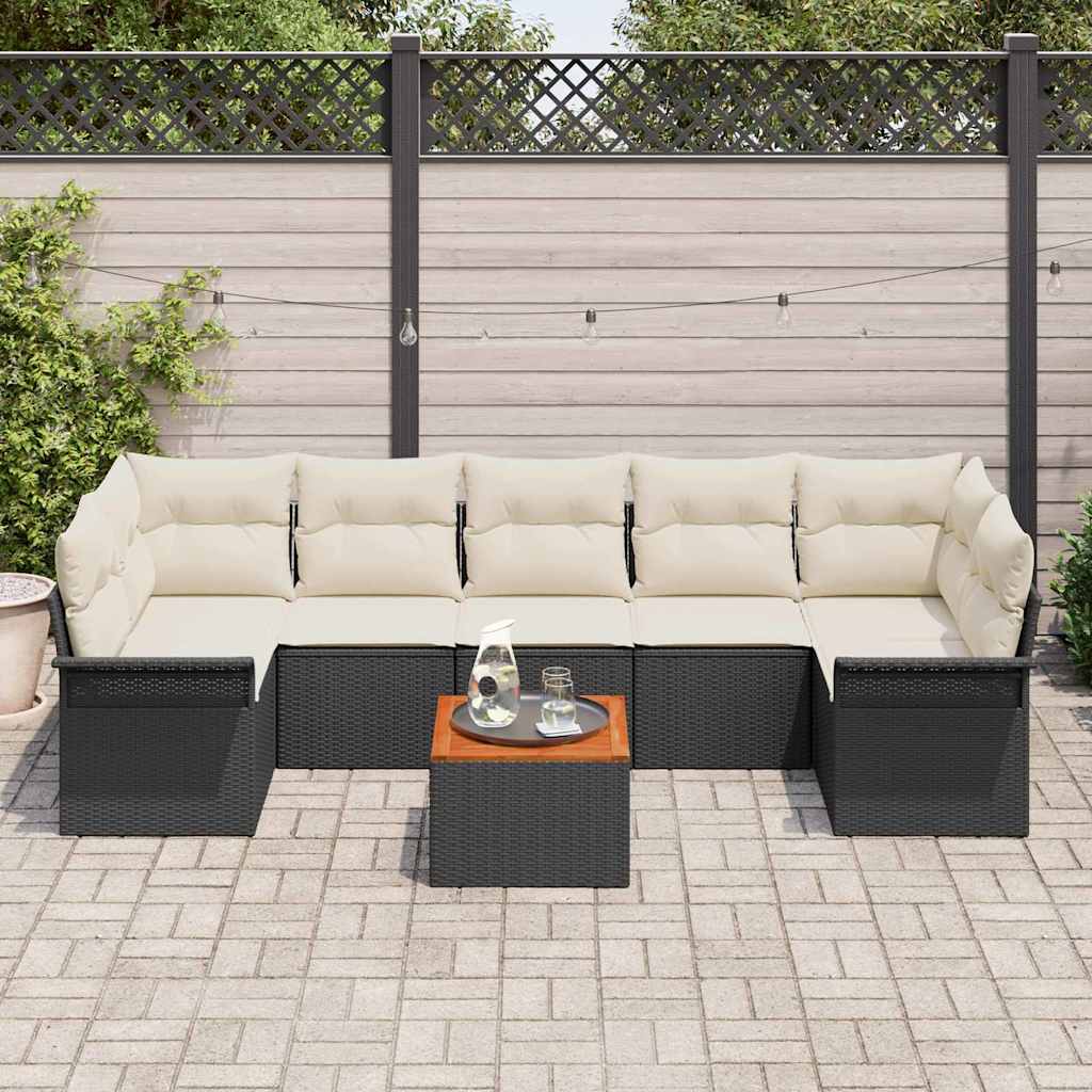 Garden Sofa Set with Storage 8 pcs Black and Cream Poly Rattan