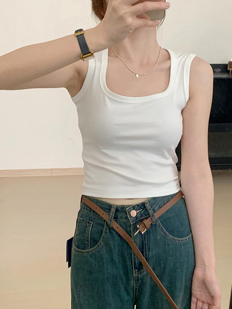 American pure cotton U-neck slim-fitting and thin Spice Girl suspender vest short sleeveless niche pure desire sexy top ins