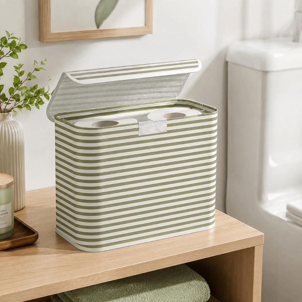 Stripe Printed Storage Basket Foldable Laundry Basket Toilet Paper Holder Home