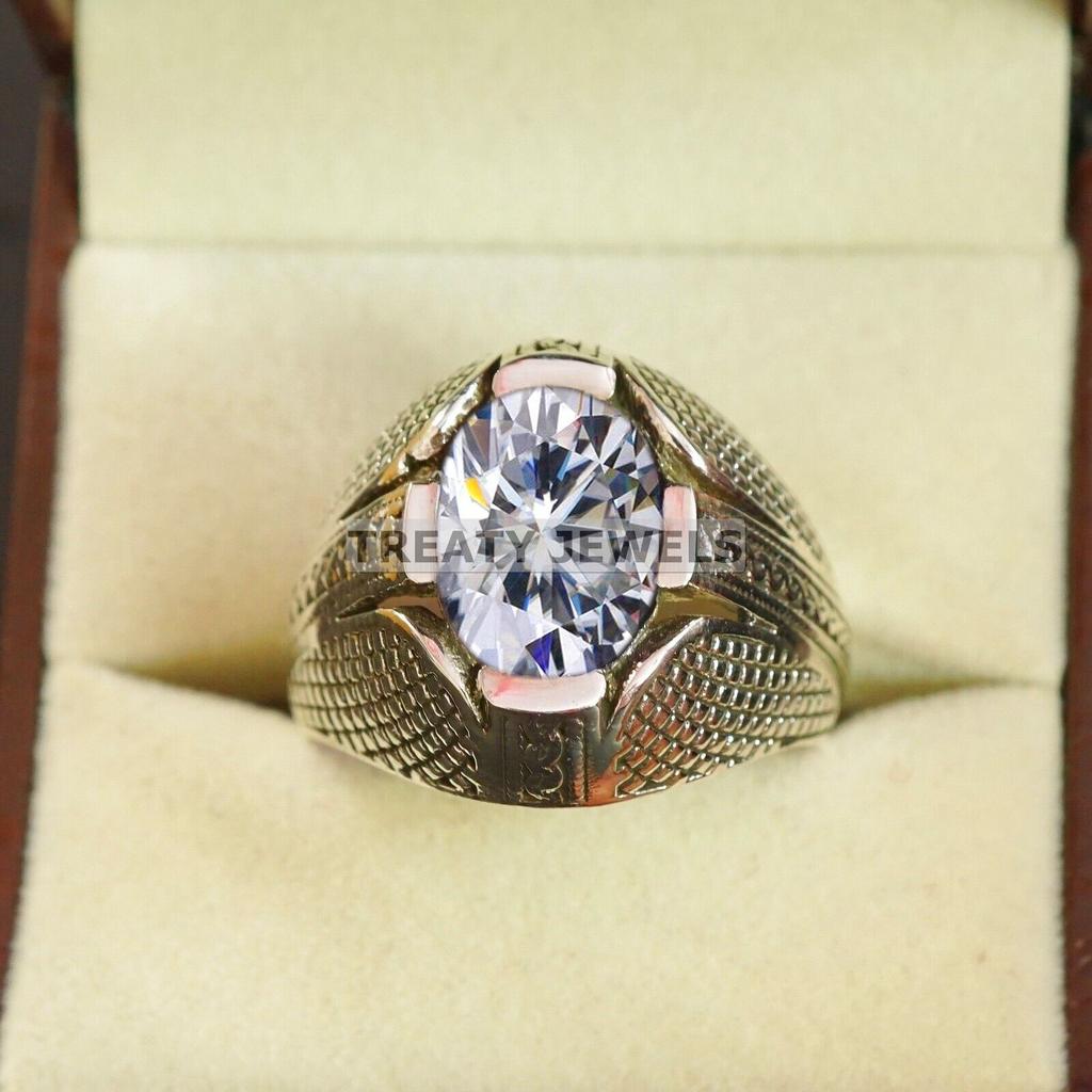 Moissanite Oval Cut Gemstone With 925 Sterling Silver Ring For Men's #B277 JL375681923159