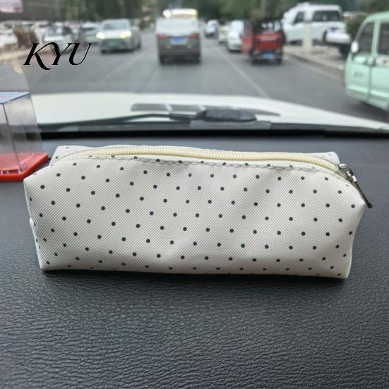 Soft Fabric Art Supply Holder Polka Dot Pencil Case, Stationery Organizer Pouch, Cute Makeup Portable Cosmetic Bag for Women Zipper Closure Pen School