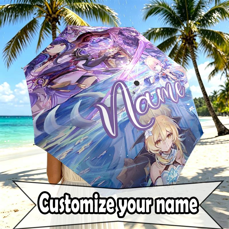 Custom Name Personalized Genshin Impact Print Umbrella, Auto Open Close, 8‑Rib Sturdy Frame, Commute Camping Hiking Use, Birthday Gift