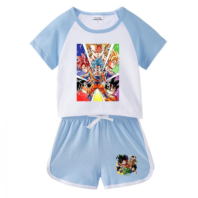 Kids' Summer Sports Two-Piece Set: Color Block T-Shirt & Shorts
