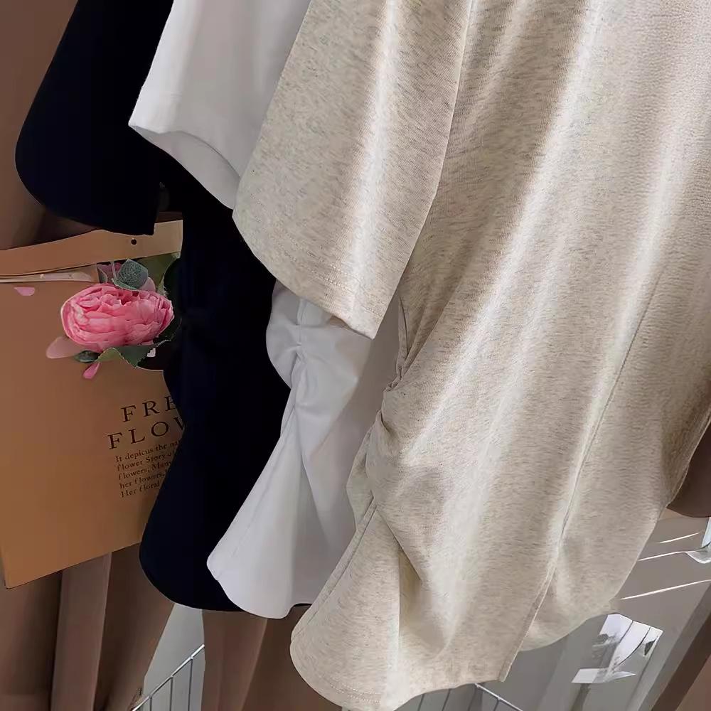 Pure Desire Women's Irregular Slit T-Shirt - Waist-Hugging, Round Neck, Short Sleeves, Loose Summer Style, Sexy Design, High Quality