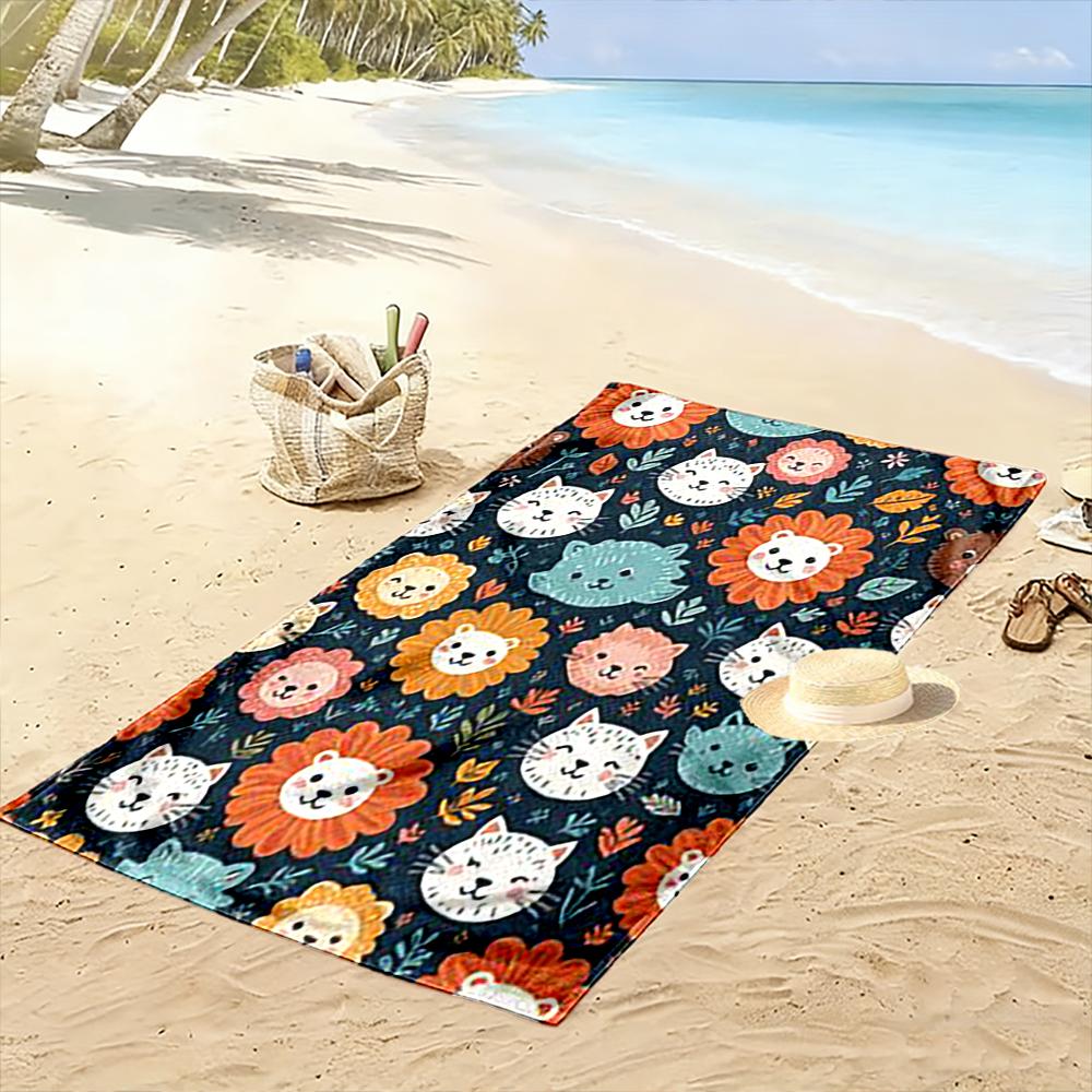 Cartoon Cats and Lions Pattern Towel Beach towel quick-drying for travel outdoor sports jogging beach and swimming