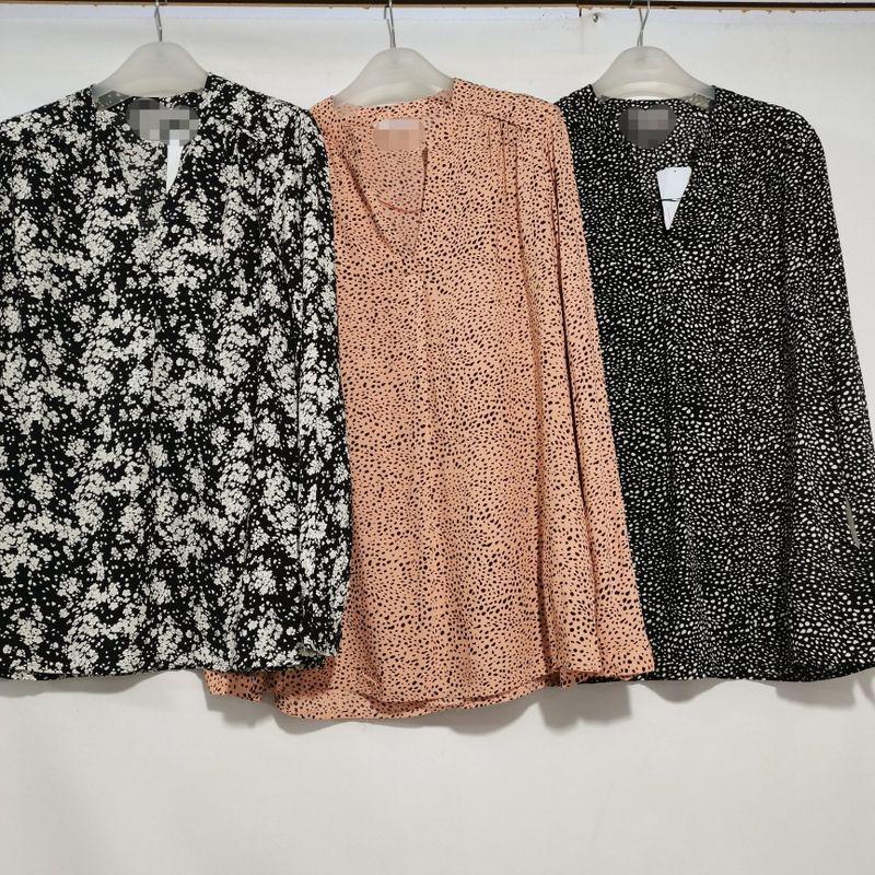 Export French Original Single Cut Label Cotton Silk V Neck Long Sleeves Pullover Shirt Female Printed Bottoming Shirt Professional White New