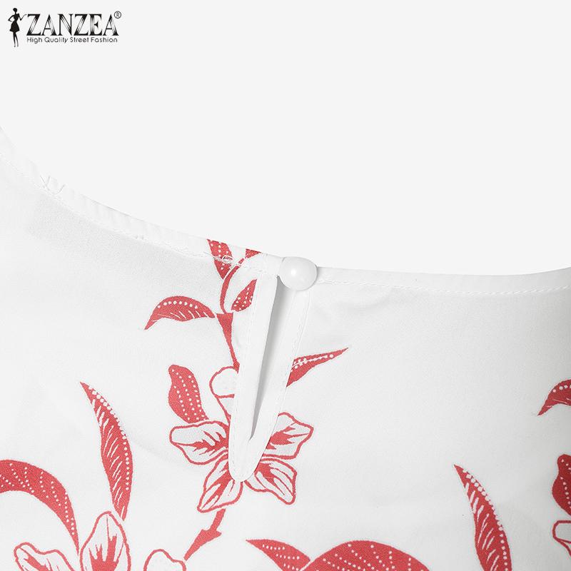 ZANZEA Women Casual Round Neck 3/4 Sleeve Loose Print Blouse