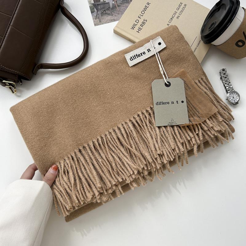 300G Jednolity Kolor Imitacja Kaszmiru Szalik Damski Zimowy Premium, Szal Z Kaszmiru Z Frędzlami