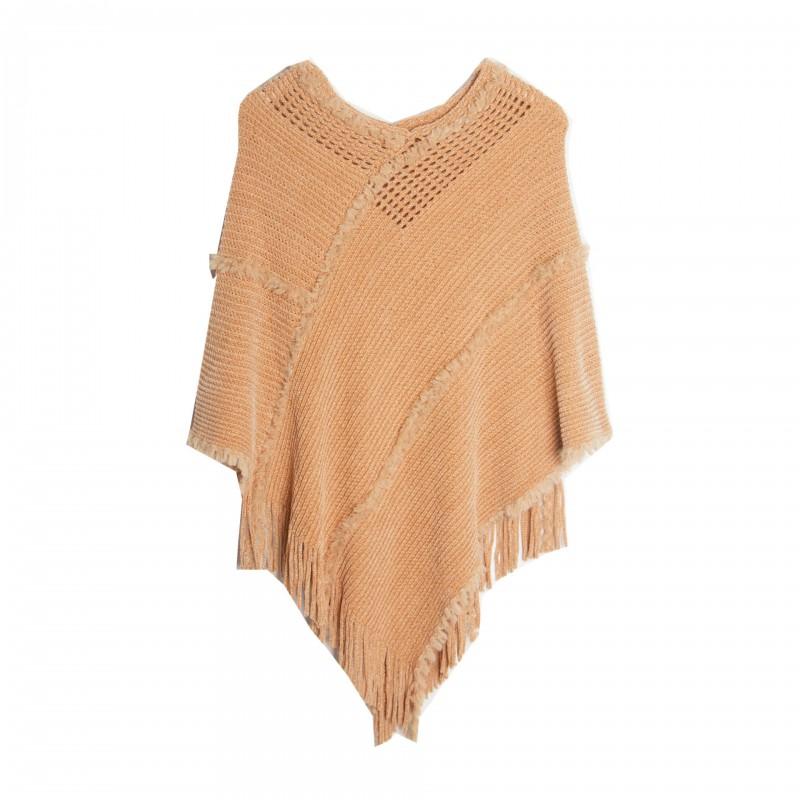 Womens Openwork Knit Poncho Sleeveless Batwing Top Lightweight Warm Shawl Sweater