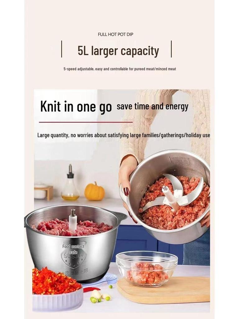 Stainless Steel Electric Meat Grinder - Large Capacity Multifunctional Food Processor for Home & Commercial Use