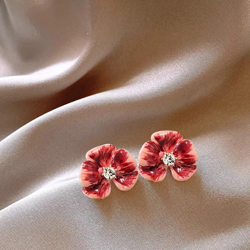 Silver needle drip glaze smudge flower unique temperament stud earrings women's exquisite niche earrings high-end light luxury earrings