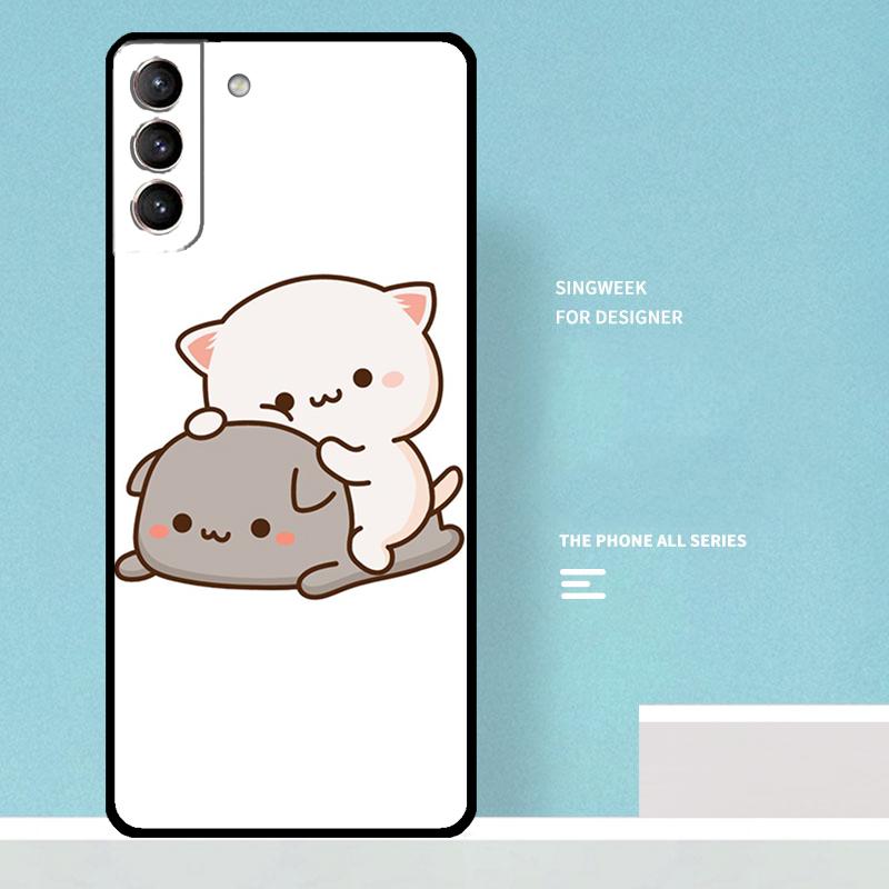 Mochi Peach Cat Case For Samsung Galaxy S23 S24 Ultra S22 S21 Plus Note 10 Note 20 S9 S10 S20 S21 FE Cover