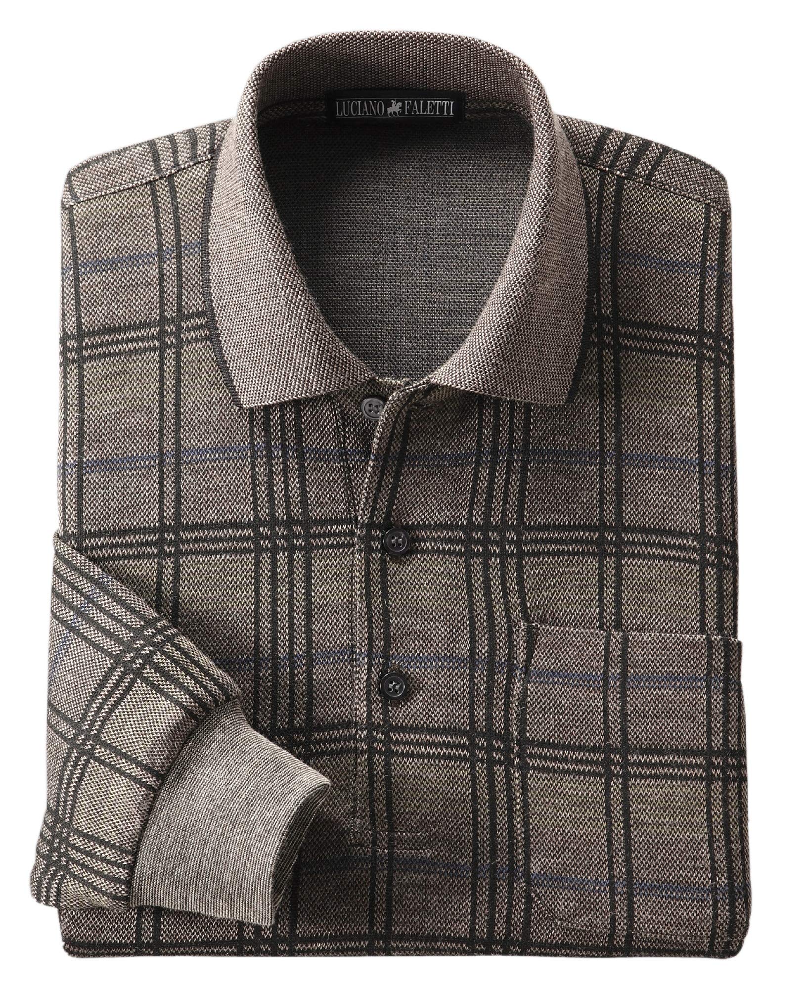 

Polo Size Long Wool Made in Checkered Stretch Brown [Little Island] Men s Shirt, L, Brown, Sleeve, Jacquard, Blend, Japan, Wool, Pattern, Jacquard,