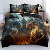 3Pcs Dragon Attacking Castle Bedding Set 3D Printed Medieval Gothic Duvet Cover Set For Bedroom Decor