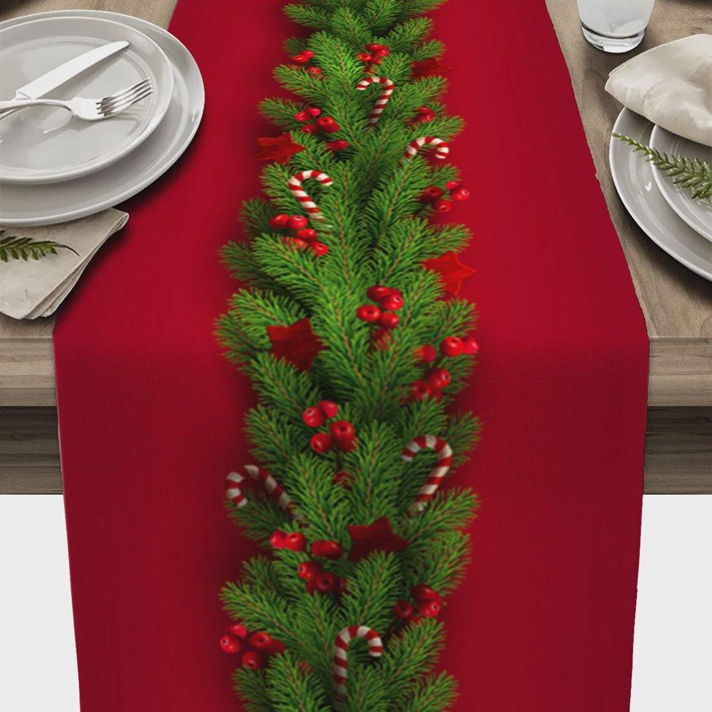 Christmas Tree Print Tablecloth New Year Party Decoration Table Runner for Wedding Christmas Style