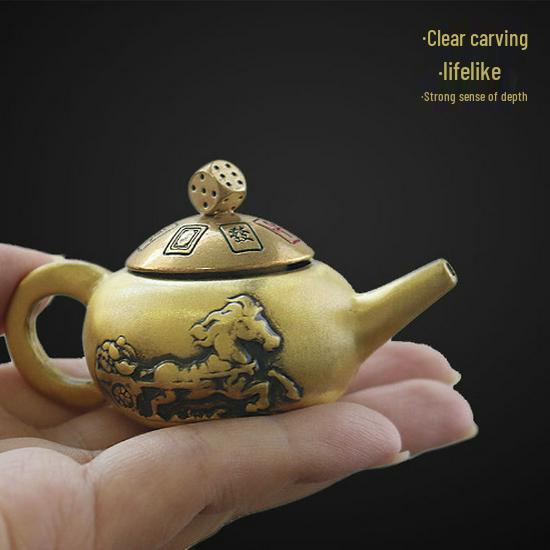 Brass Mahjong Handle Pot: Creative Rotating Mahjong Ornament, Pure Copper, Stress-Relief Gift.
