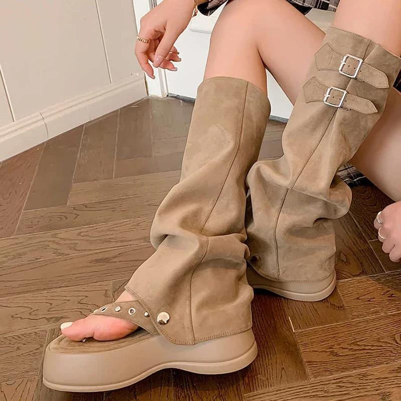 Sandali Estivi Romani a Clip per Dita Moda Tendenza Zeppe Basse Scarpe Piatte Gambe dei Pantaloni Stivali Scarpe Casual per Vestito Stile di Strada