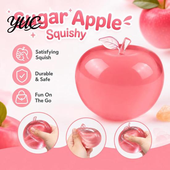 Hand Exerciser Squeezer Apple Squishy Stress Relief Ball, Transparent Fidget Toy, Squeeze Sensory Toy Soft Tpr Pinch for Adults Kids, Cute Fruit