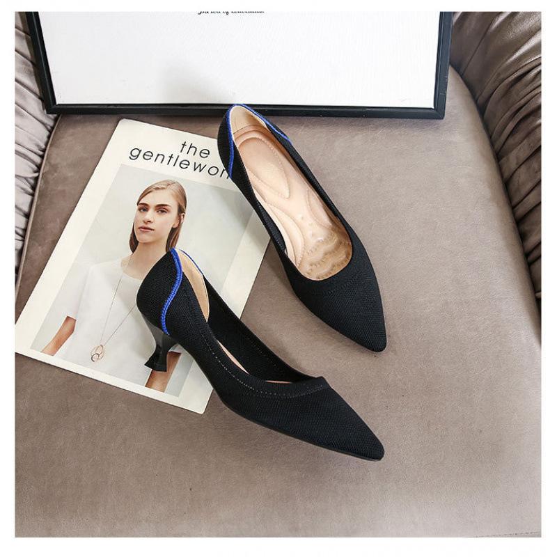 Pointed head shallow mouth single shoes women's autumn new flying woven temperament women's shoes stiletto high heels