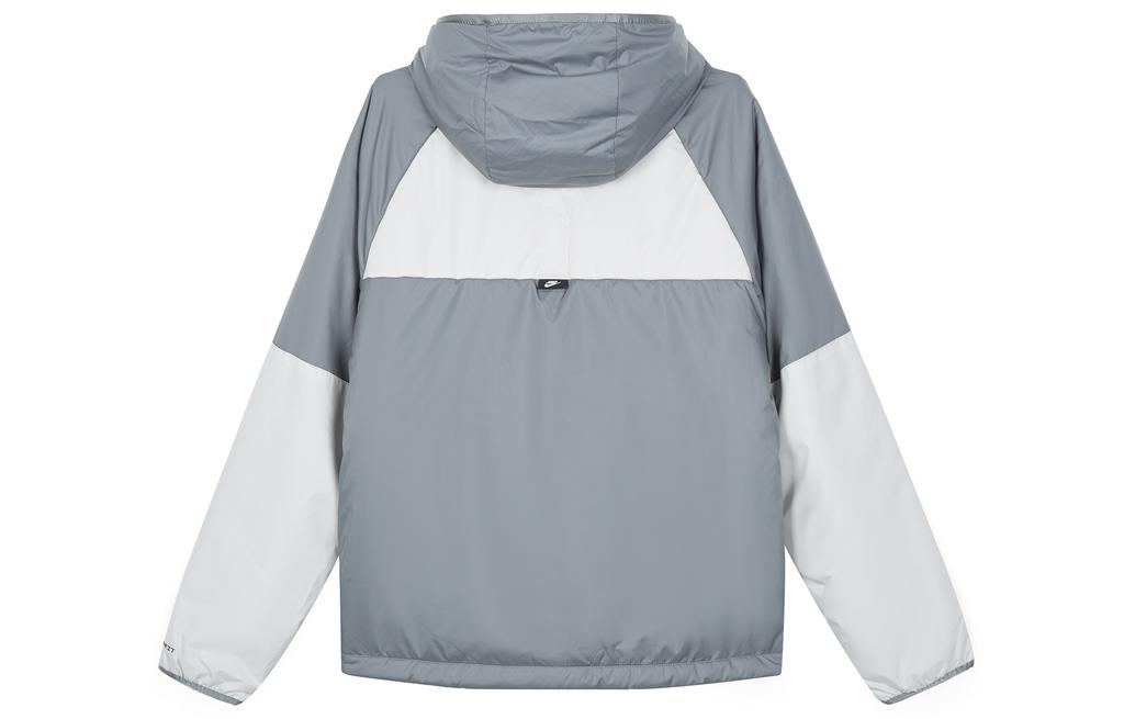 Nike Puffer Jackets Men's Gray Hooded Moderate Patchwork Puffer Jacket DD6858-084
