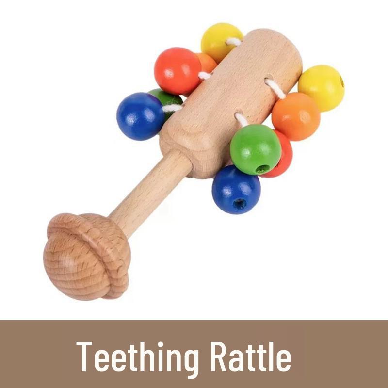Infant Soothing Wooden Rattle Toy Set: Hand-Shaking Bell, Cage, and Baby Grip Car